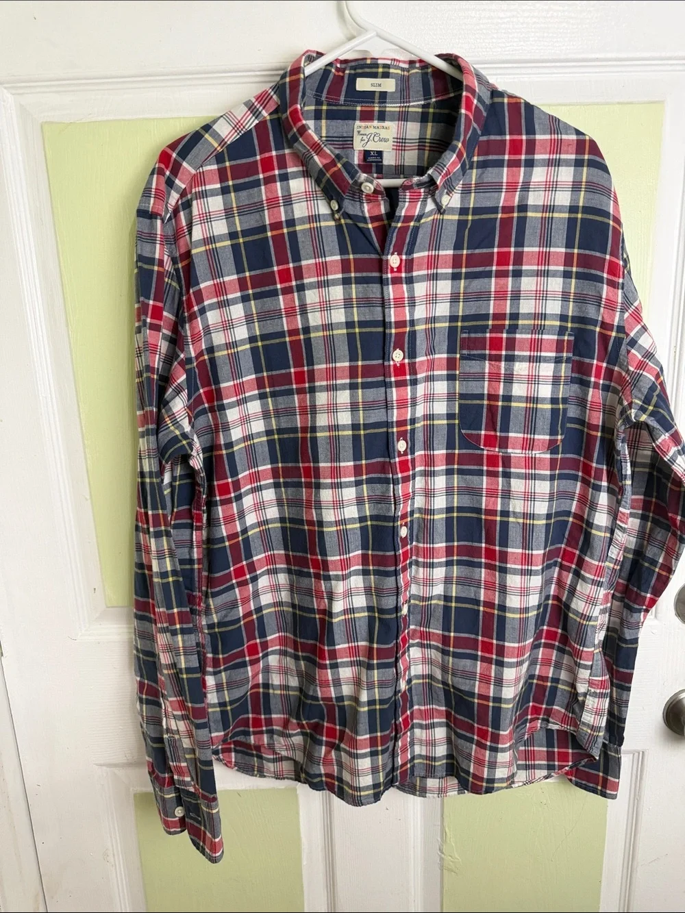 J. Crew Red, Navy & White Plaid Button-Down Shirt
